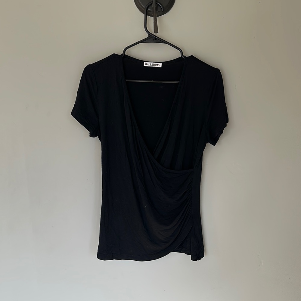 Black V Neck Fitted Blouse